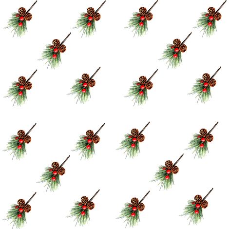 Branches De Sapin Artificiel - Avec Baies Et Pommes De Pin - Décoration De Noël - Couronne De L'Avent - Lot De 20 Pièces (1/5)