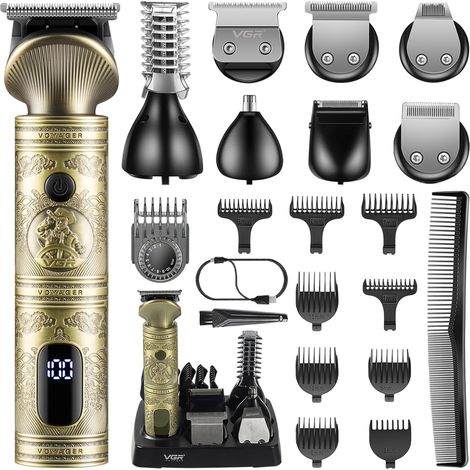 Men's Beard Trimmer Kit Hair Trimmer Electric Razors 0.01mm Bald Hair with T-Blade Nose and Beard Trimmer Precision Trimmer 7 in 1 (1/5)