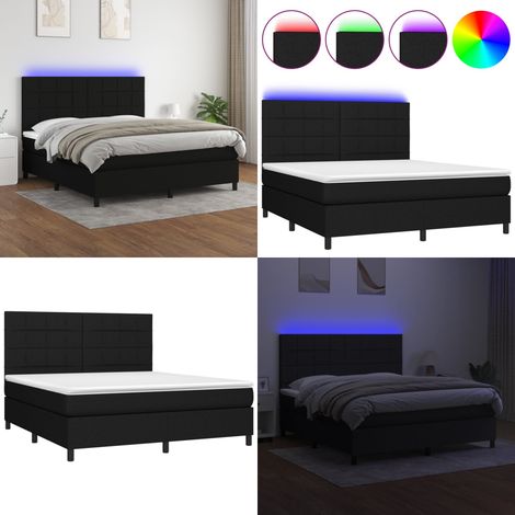 Sommier à lattes de lit et matelas et LED Noir 160x200 cm Tissu - Lit Plateforme - Lit Design - Lit Moderne - Lit Avec Rangement - Lit Double - Home & Living (1/5)