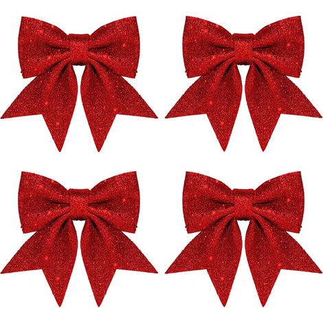 4 Nœuds de Noël Pailletés Décoratifs Rouge, Nœuds Arbre de Noël Sequins, Ornements de Guirlande Fête, Nœuds Papillon Xmas 12x15 cm, Lot de 4 (1/5)