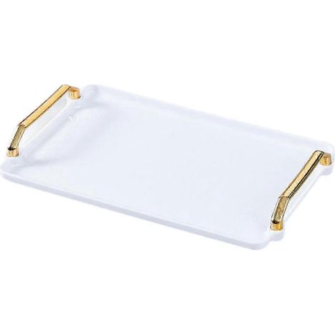 Dekoratives Serviertablett/Tischorganizer für Zuhause, Hotels und Bars zum Servieren von Gebäck, Snacks, Kaffee und Tee. Rechteckiger Snackteller.-white (1/5)