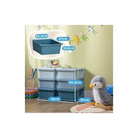 Boîte de rangement en plastique, 6 tiroirs, organiseur à jouets, commode chambre d'enfant, bleu (1/5)