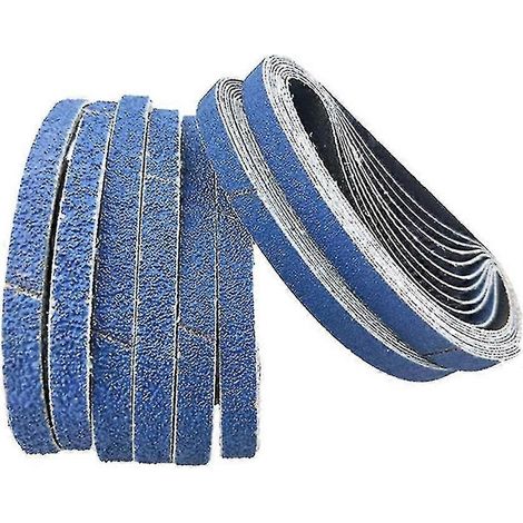 Lot de 16 bandes abrasives, grain 40/60/80/120, 13 x 457 mm, bleues