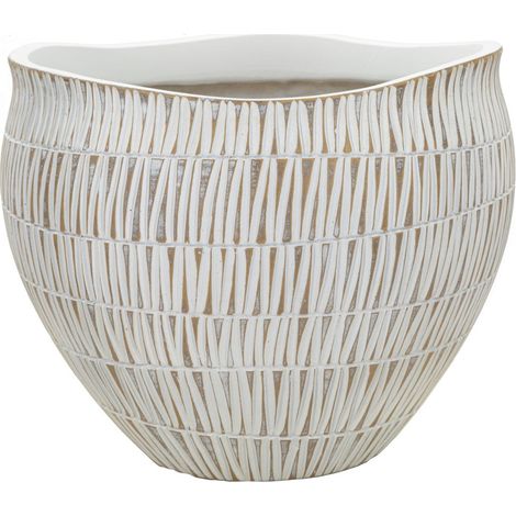 Cachepot Stiky bianco e oro in resina diametro 30,5 cm