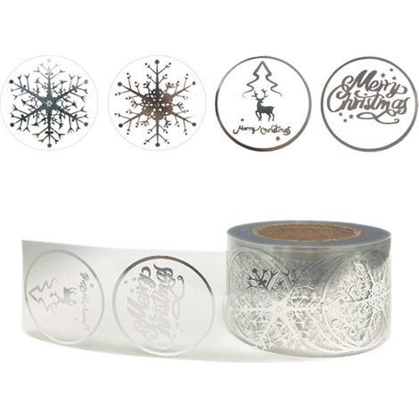 Stickers Navidad - Adhesivos de Etiquetas con Copos de Nieve Plateados - Para Sobres Regalo y Decoración Festiva - Paquete de 1 Unidad (1/5)