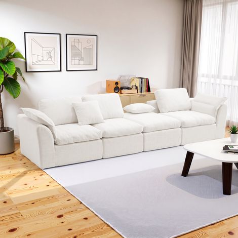 Canapé modulable 4 places 246x90 cm, canapé d'angle convertible avec pouf mobile, assise profonde en chenille beige (1/5)