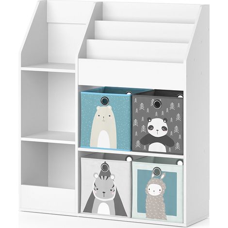 Libreria bambini Luigi, Bianco, 100.4 x 114.2 cm con 4 scatole pieghevoli (grigie), Vicco