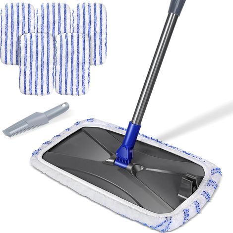 1 - Balai Microfibre - Serpillière Plate - Tête Rotative 180° - Manche Long 127cm - Pour Bois Carrelage Marbre - Bleu - 42x23cm