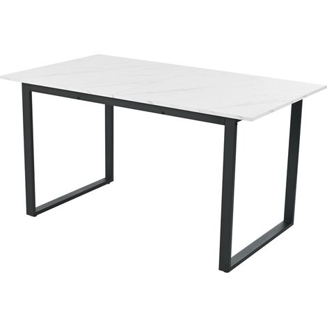 Table à manger extensible, 140-180x80x75cm, pieds en métal de fer, plateau de table moderne en MDF, blanc (1/5)