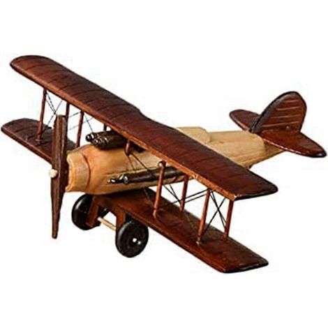 Maquette d'avion en bois artisanale rétro, modèle de biplan vintage