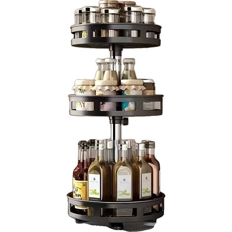 Organizador de cocina, rotación de 360 ​​grados, diseño con estantes, triple capa - negro (1/2)