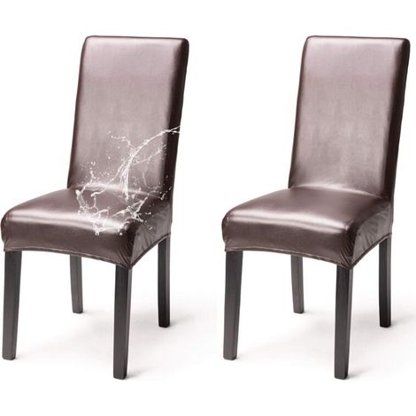 YMYNY 2er-Set Stuhlhussen aus Kunstleder, wasserdicht, elegant, hohe Rückenlehne, Stretch-Stuhlbezug für Esszimmer, Bankett, Hochzeit, Party, Weihnachten, Restaurant, Hotel, Braun