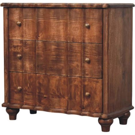 Commode Camille en bois massif, ce design comprend trois tiroirs offrant un rangement généreux pour vêtements, accessoires ou fournitures de bureau, Brun