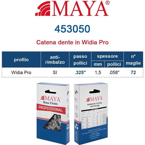 Catena Motosega .325" - 1,5 mm .058" - 72 maglie Prof. Widia Pro con antirimbalzo 453050