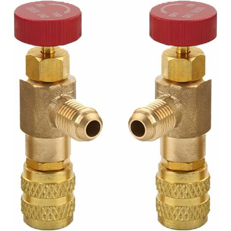 2 Pièces Soupape de Sécurité Liquide Adaptateur, Soupape de Sécurité R410A R22, Vanne de Régulation de Réfrigérant, Vanne de Refroidissement Climatisation, for Air Conditioning Flow Valves-DOU (1/5)