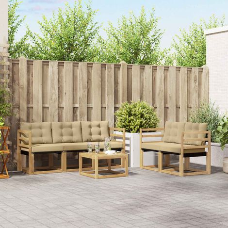 vidaXL Outdoor-Sofagarnitur mit Kissen 6 pcs Weiß und Beige (1/5)