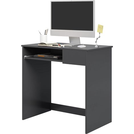 HOMCOM Compact Computer Table w/ Keyboard Tray Drawer Study Office Work Grey