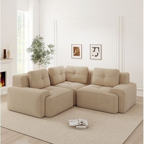 Divano modulare angolare 177x104x69 cm beige in tessuto corduroy con seduta profonda e design antiscivolo (1/5)
