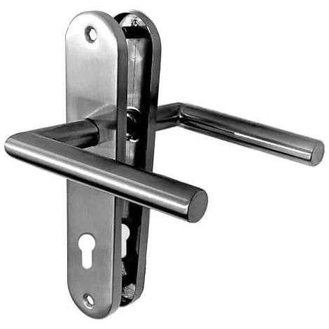 1 Paire - Poignée De Porte - Plaque Inox - Entraxe 165 Mm - Trou Cylindre - Finition Angle Vif - Pour Portail Extérieur - Argent - 190x40 Cm