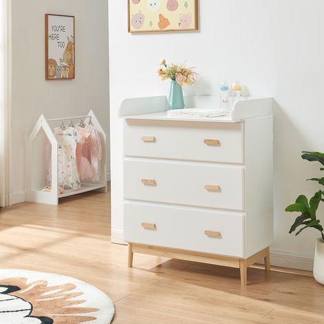 Cómoda Sarievn con cambiador extraíble 3 cajones 100x80x53cm - Blanco [en.casa] (1/5)