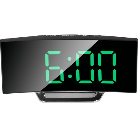 Réveil numérique avec veilleuse LED, design miroir spécial, horloge électronique intelligente à surface incurvée