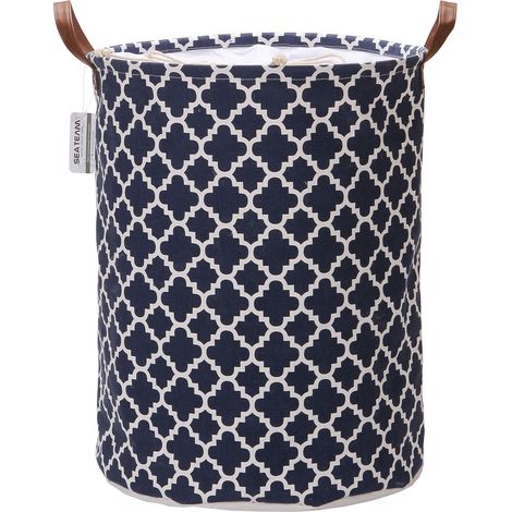 Panier à linge en toile avec poignées et cordon de serrage en cuir synthétique (PU), intérieur étanche (1/5)