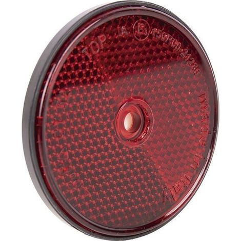 Catadióptrico redondo rojo 60 mm con base adhesiva y agujero central sin tornillo (1/5)