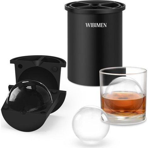 Eiswürfelbereiter 6,4 cm klare Eiskugeln Edelstahl BPA-frei für Whisky Cocktails Schwarz 1 Pack (1/5)