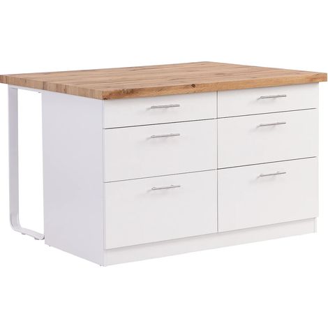 Isola centrale da cucina con 6 cassetti in MDF e Metallo Bianco e Naturale chiaro - ALEGRITA