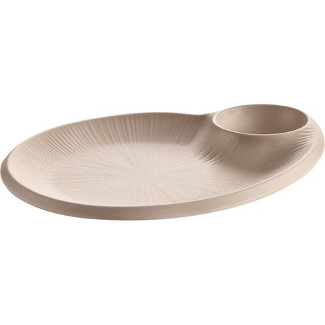 Assiette NERO 24 x 20 cm, H : 2,5 cm, mélamine sable, avec coupelle à sauce intégrée Ø 7 cm (0,04 L), empilable, lavable au lave-vaisselle, robuste et moderne (1/5)
