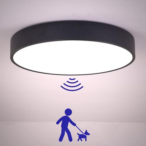 LED Plafonnier, Rond 12W Lampe de Plafond Noir, Antipoussière Plafonnier Detecteur de Mouvement, Imperméable IP54, Moderne, Lampe LED Interieur f (1/5)
