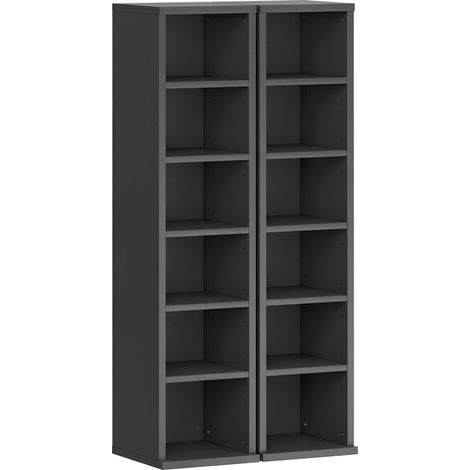 Etagère Froilan Rangement CD DVD 12 Compartiments Noir Design Moderne