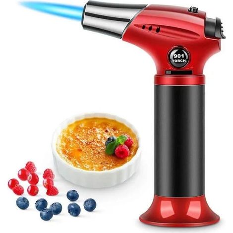 Chalumeau au butane rechargeable avec sécurité, flamme réglable, pour crème brûlée, cuisine et camping (1/3)