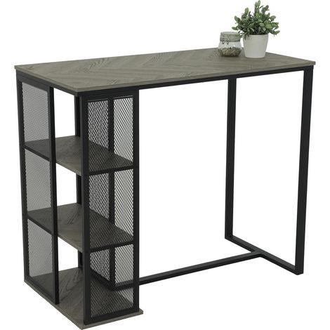 Table de bistrot avec étagère en métal, décor à Chevrons Gris, 120 x 60 x 103 cm (1/4)