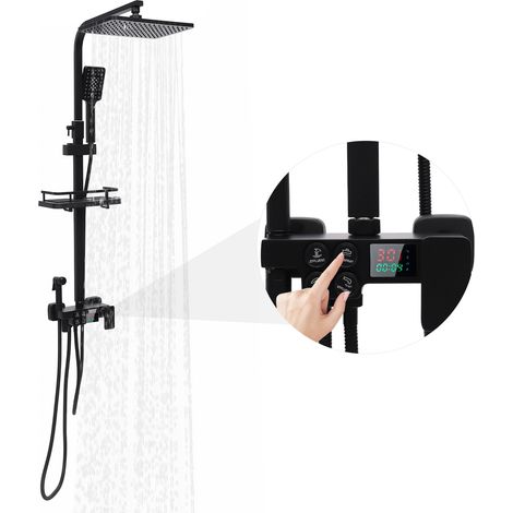 Colonne de Douche avec Écran Digital Intégré Système De Robinetterie De Douche Réglable En Hauteur, Éclairage Ambiant LED, Ensemble De Douche Pour Salle De Bain,Quatre modes de jet (1/5)