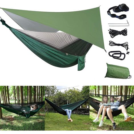 Outdoor-Hängematte, leichte, atmungsaktive Nylon-Doppelhängematte, Zoomarlous-Hängematte mit Moskitonetz und wasserdichter Zeltabdeckung, Wander- und Camping-Hängematte für Reisen, Strand, Garten – 20
