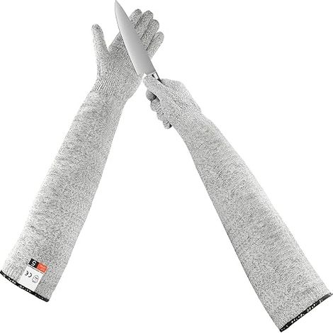 Guanti professionali ad alta protezione Oyster, guanti da lavoro di sicurezza per la cucina, guanti per l'apertura delle ostriche di livello 5, grigio mélange - 55 cm