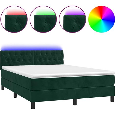 Maison Exclusive - Letto a Molle con Materasso e LED Verde Scuro 140x200cm Velluto (1/5)