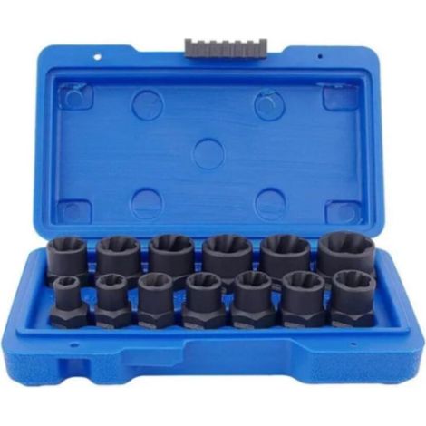 Jeu de 13 douilles  Extracteur de boulons endommagés de 9,5 mm  Pour retirer les écrous de roue verrouillables，noir，165x95x4cm