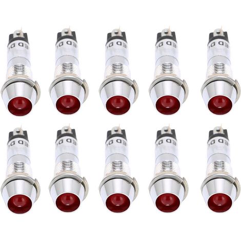 Lot de 10 voyants lumineux rouges de signalisation, 220 V CA, trou de fixation de 8 mm. (1/5)