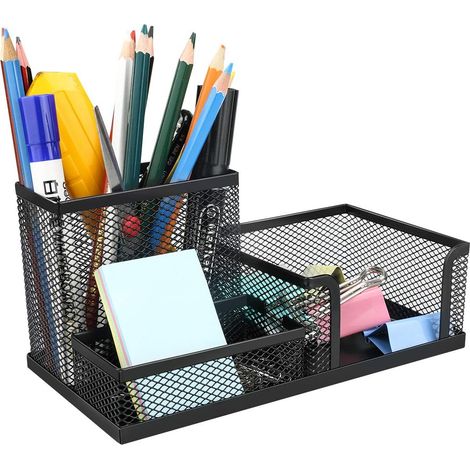 Organiseur De Bureau - Porte-Stylo En Maille D'Acier - 3 Compartiments - Pour Bureau École Maison - 1 Pièce (1/5)