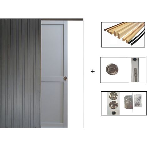 Porte Coulissante Athena Ral7035 2 Panneaux H204 X L73 + Système À Galandage Et Kit Finitions Inclus (1/4)