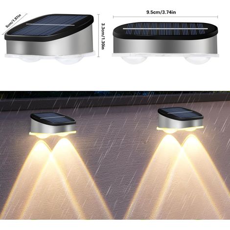 Nouvelle Lampe Solaire Double Tête Murale, Couleur RGBW, Acier Inoxydable, Étanche, Éclairage Jardin Clôture, Lot de 6 (1/5)
