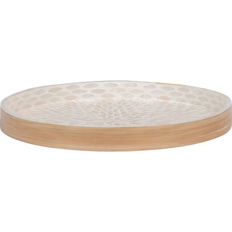 Vassoio rotondo in bamboo e capiz beige 40 cm