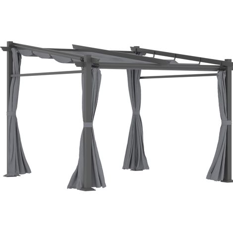 Pergola 2,97 x 2,95 m avec toit rétractable et panneaux latéraux, cadre métal gris foncé (1/5)