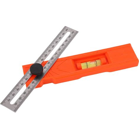 Règle à tracer pliante réglable avec niveau à bulle et serre-joint, équerre multi-angles 0-16cm ABS acier pour menuiserie, double graduation (1/5)
