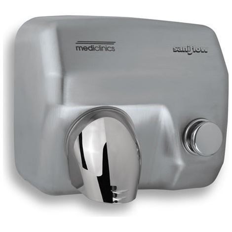 Asciugamani Elettrico Aria Calda a Pulsante in Acciaio Satinato Mediclinics Saniflow E05Cs