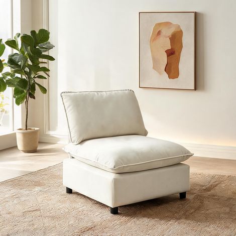 Fauteuil de salon 1 place en lin crème 74 x 85 x 78 cm (1/5)