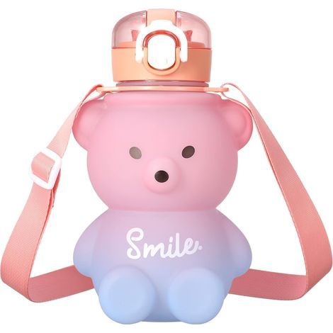 Gourde Kawaii avec paille, motif ours, 800 ml, anti-fuite, avec bandoulière, idéale pour les ados, les enfants et les filles, pour les voyages, l'école et le bureau. (1/5)