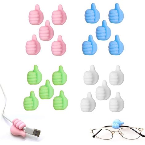 Crochets muraux créatifs pour le pouce 20 crochets adhésifs multifonctions sans ongles, pince de rangement de câble pour dortoir réfrigérateur porte rangement mural (1/5)